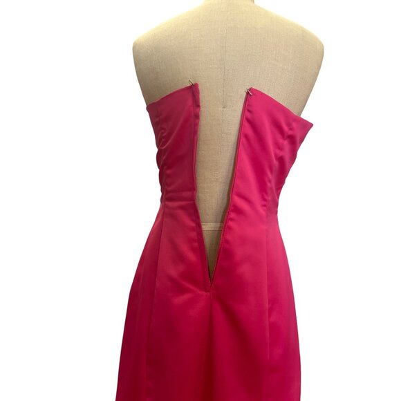 Urban Girl Nites Strapless Pink Satin A-Line Gown With Ruched Bodice Side Drape - Picture 7 of 11
